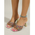 voordelige Hakken Sandalen-Kleurrijke damessandalen met hoge hakken en juwelen - luxe sandalen met vierkante neus en regenboogkleurige edelstenen. &amp;Gouden flared hakken voor diners in resorts en tropische avondfeesten.