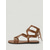 baratos Sandálias Gladiador-Sandálias gladiadoras romanas femininas - sandálias rasteiras de amarrar em couro sintético marrom com tachas douradas. &amp;Design recortado para férias em ilhas, escapadelas na praia. &amp;estilo boho de