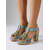 baratos Sandálias de salto-Sandálias femininas boho em couro legítimo - modelo peep toe com estampa floral e recortes, com sola grossa dourada com glitter, perfeitas para férias na ilha e resorts de praia. &amp;férias de verão