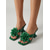 voordelige Hakken Sandalen-Groene damessandalen met bloemenprint en hoge hak - elegante muiltjes van lakleer met vierkante neus en een sierlijke kittenhak. &amp;Bloemdetails voor tropische vakanties en gala-avonden. &amp;tuinfeesten