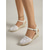 levne Espadrilky-Dámské bílé háčkované krajkové espadrilky na klínku - boho sandály na platformě s dutou špičatou špičkou a zapleteným páskem přes kotník pro tropickou dovolenou na pláži, letní svatby &amp;ostrovní pobyty