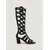 voordelige Gladiator Sandalen-Zwarte gladiatorsandalen voor dames, tot de knie - stoere sandalen met uitgesneden bandjes en een stevige middelhoge hak. &amp;met studs voor zomervakanties en muziekfestivals &amp;nachtkleding