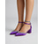 baratos Scarpins de salto bloco-Sapatos de salto bloco em cetim roxo escuro para mulheres - elegantes e adornados com cristais, perfeitos para coquetéis e eventos noturnos.