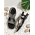 economico Sandali Piani-Sandali da donna neri con strass scintillanti - eleganti sandali piatti con decorazioni floreali e perline, con cinturino elastico alla caviglia, perfetti per vacanze all'aperto e feste in spiaggia.