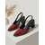 halpa Slingback-kengät-Naisten viininpunaiset ja mustat lakkanahkaiset avokkaat - elegantit teräväkärkiset lohkokorkokengät säädettävällä remmillä toimistotyöhön, liike-elämään ja uraan.