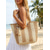 billiga Rese- och semesterväskor-Bohemisk vävd tote-väska för kvinnor, flerfärgad stor axelväska med dragkedja och tofsberlock för strandsemester, vardagskläder