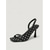 cheap Heeled Sandals-Women's White Polka Dot High Heels - Elegant Square Toe Slingback Sandals with Flare Heel for Resort Dinners, Summer Evening Parties &amp; Chic Tropical Getaways