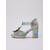 baratos Sandálias de salto-Sandálias femininas boho em couro legítimo - modelo peep toe com estampa floral e recortes, com sola grossa dourada com glitter, perfeitas para férias na ilha e resorts de praia. &amp;férias de verão