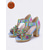 baratos Sandálias de salto-Sandálias femininas boho em couro legítimo - modelo peep toe com estampa floral e recortes, com sola grossa dourada com glitter, perfeitas para férias na ilha e resorts de praia. &amp;férias de verão