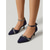 billiga Klassiska pumpar-Eleganta pumps för dam - Midnattsblå glitterfärgade spetsiga kitten heels med strass-ankelrem för cocktailparty, kvällsmiddag