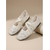 voordelige Platte damesschoenen-Off-white kanten ballerina's voor dames - spitse, vierkante neus, mesh Mary Janes met elastische bandjes voor casual dagelijks gebruik. &amp;zomervakantie