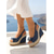voordelige Sleehaksandalen-Espadrilles met sleehak voor dames - blauwe denim platformschoenen met strass-strik en open neus, perfect voor strandvakanties en eilandreizen.