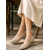 billige Pumps med blokkhæl-aprikosfargede kilehæler til dame - beige, pustende slip-on-sko i nettingstrikk for kontorarbeid, daglig pendling, støtte til gange