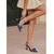 olcso Slingback pumpák-női sötétkék pöttyös slingback magassarkú cipők - retró szatén hegyes orrú, cicasarkú, masnival, hétköznapi viseletre &amp;irodai munka
