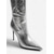 abordables Botas de moda-Botas plateadas metalizadas para mujer: tacones altos de aguja con punta afilada y efecto arrugado, ideales para cócteles y galas nocturnas.