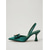 abordables escarpins à talon ouvert-Escarpins slingback en satin vert émeraude pour femme, bout pointu orné d'un nœud en perles, talons de 8,5 cm, parfaits pour les mariages, les cocktails et les événements formels.
