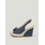 voordelige Sleehaksandalen-Espadrilles met sleehak voor dames - blauwe denim platformschoenen met strass-strik en open neus, perfect voor strandvakanties en eilandreizen.