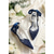 voordelige Bruidsmeisje-Dames ballerina's in marineblauw - bruidsmeisjesschoenen met parelmoeren enkelbandje en mesh, met strik, voor een tuinbruiloft.