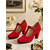 cheap 1950s Retro-Women's Red Suede Mary Jane Shoes - Retro 1950s T-Strap Block Heels for Evening Cocktail Party, Vintage Prom Dress Pumps