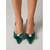 abordables escarpins à talon ouvert-Escarpins slingback en satin vert émeraude pour femme, bout pointu orné d'un nœud en perles, talons de 8,5 cm, parfaits pour les mariages, les cocktails et les événements formels.