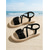 economico Sandali Piani-Sandali da spiaggia boho da donna - espadrillas nere con suola intrecciata e cinturini incrociati, decorate con fiori 3D, perfette per le vacanze estive e le feste in piscina.
