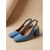 cheap Slingback Pumps-Women's Comfortable Light Blue Suede Slingback Pumps - Retro Square Toe Mid Block Heels with Adjustable Strap for Casual Daily Wear &amp; Office Work