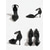 voordelige Retro uit de jaren 50-Dames pumps met stippenprint uit de jaren 50, zwart met spitse neus en enkelbandje. &amp;buiging voor kantoor, werk &amp;zakelijke casual