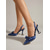 olcso Slingback pumpák-női sötétkék pöttyös slingback magassarkú cipők - retró szatén hegyes orrú, cicasarkú, masnival, hétköznapi viseletre &amp;irodai munka