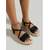 economico Sandali Piani-Sandali da spiaggia boho da donna - espadrillas nere con suola intrecciata e cinturini incrociati, decorate con fiori 3D, perfette per le vacanze estive e le feste in piscina.