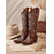 baratos Cowboy &amp; Western Boots-Mulheres Botas Botas Cowboy botas de vaqueira Ao ar livre Diário Cor Sólida Botas da panturrilha Bordado Salto Robusto Dedo Apontado Elegante Vintage Luxuoso Pele PU Sem Atacadores Preto Marron Bege