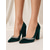 voordelige Pumps met blokhak-Smaragdgroene fluwelen pumps met spitse neus en blokhak, afgewerkt met een gesp met strass-kristallen, perfect voor cocktailparty's, avondjes uit in resorts en diners.