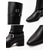 cheap Fashion Boots-Women's Black Faux Leather Over the Knee Boots - Fashion Harness Buckle Straps Pointed Toe Chunky Mid Heel Tall Boots for Street Style, Daily Casual Wear