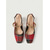 voordelige Slingback Pumps-Dames pumps met kleurblokken - retro pumps met vierkante neus, uitgesneden details en dubbele bandjes in rood tartan en goud, perfect voor streetwear, dagelijks gebruik en een middagthee.