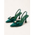 abordables escarpins à talon ouvert-Escarpins slingback en satin vert émeraude pour femme, bout pointu orné d'un nœud en perles, talons de 8,5 cm, parfaits pour les mariages, les cocktails et les événements formels.