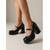 billiga Platformpumps-Eleganta Mary Jane-pumps för kvinnor - svarta platåklackar i lackat läderimitation med stjärnspänne för kontorskarriär, vardagsbruk