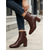 abordables Bottines-Bottines en similicuir pour femme - bottines bordeaux à bout pointu et talon bloc épais, parfaites pour un look streetwear et décontracté au quotidien.