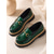 billige Slip-ons og loafers til kvinner-mørkegrønne dameloafers i lakk i kunstskinn – elegante horsebit slip-on-sko med sleesåle for daglig kontorpendling og profesjonelt arbeidstøy