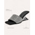 abordables Sandales à talons-Mules noires à strass pour femmes - élégantes sandales à bout carré argentées et talon géométrique sculpté, parfaites pour les cocktails et les vacances en soirée.