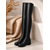 cheap Fashion Boots-Women's Black Over-the-Knee Boots in Faux Leather with Side Zipper, Low Block Heel and Lug Sole for Fall Winter Casual, Commuting and Everyday Wear