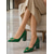 abordables Escarpins à talon bloc-Escarpins à talons carrés en similicuir verni vert pour femme - élégantes chaussures de travail à bout pointu et boucle dorée, parfaites pour le travail et les occasions décontractées au quotidien.