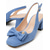 baratos sapatos slingback-Sapato feminino azul de camurça com salto bloco e tira no calcanhar - bico quadrado chique com detalhe de laço, ideal para o dia a dia no escritório, trabalho profissional e ocasiões casuais