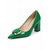 abordables Escarpins à talon bloc-Escarpins à talons carrés en similicuir verni vert pour femme - élégantes chaussures de travail à bout pointu et boucle dorée, parfaites pour le travail et les occasions décontractées au quotidien.