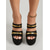 economico Sandali con Piattaforma-Mules da donna nere in camoscio con plateau e tacco a spillo - sexy décolleté con doppio cinturino e punta aperta con finiture dorate, perfette per feste in discoteca, cene serali e vacanze in resort.