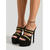 economico Sandali con Piattaforma-Mules da donna nere in camoscio con plateau e tacco a spillo - sexy décolleté con doppio cinturino e punta aperta con finiture dorate, perfette per feste in discoteca, cene serali e vacanze in resort.