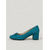 baratos Scarpins de salto bloco-Sapatos femininos chiques e elegantes - modelo retrô clássico com bico redondo e salto bloco, com um delicado laço azul escuro, perfeitos para usar no dia a dia, na rua ou em ocasiões especiais. À