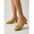 abordables Pompes Classiques-Escarpins jaunes en maille pour femmes - chaussures habillées confortables à bout carré et petit talon bloc, ornées d'un nœud papillon, idéales pour les trajets quotidiens au bureau et les tenues