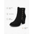 abordables Botas de nieve e invierno-Botines negros de ante sintético para mujer con forro cálido de piel sintética, cremallera lateral, detalles de tachuelas y tacón grueso de bloque para mujeres a la moda, ideales para la oficina en otoño e invierno, para ocasiones informales y salidas noc