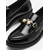 abordables Zapatillas sin cordones y mocasines de mujer-Mocasines negros de charol sintético para mujer: elegantes zapatos de tacón bajo con hebilla metálica de perlas, ideales para ir al trabajo, tomar el té por la tarde o para un look preppy.