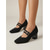 abordables Zapatos Mary Jane-Zapatos de tacón Mary Jane de punto negro para mujer: cómodos zapatos con punta cuadrada, tacón de bloque y doble hebilla, ideales para ir a la oficina a diario o para usarlos todo el día.