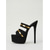 economico Sandali con Piattaforma-Mules da donna nere in camoscio con plateau e tacco a spillo - sexy décolleté con doppio cinturino e punta aperta con finiture dorate, perfette per feste in discoteca, cene serali e vacanze in resort.